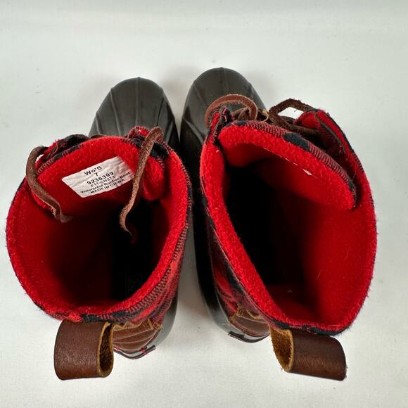 Sperry Top Sider Red and Black Buffalo Plaid Rubber Duck Boots Womens Size 7 - Picture 8 of 13